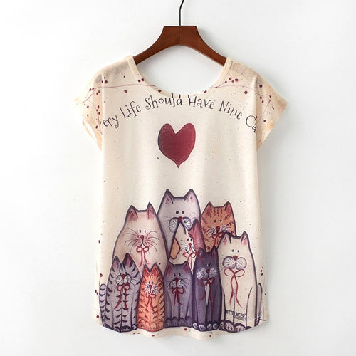sevimli kedi baskılı tişört